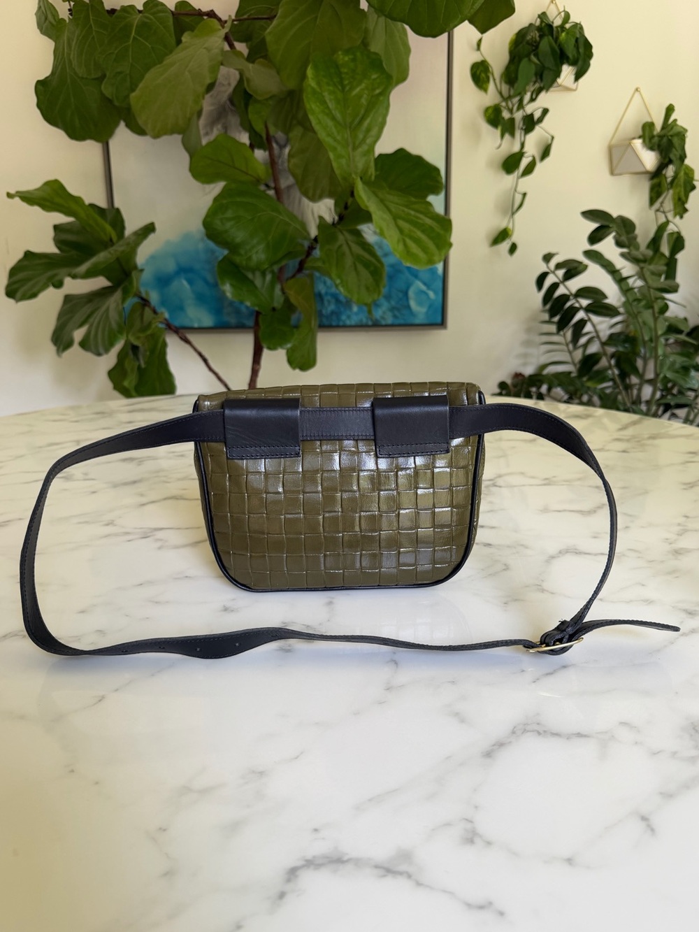 Clare V. Fanny Pack Crossbody Belt Bag Olive Green Croc Embossed Leather - Picture 6 of 8